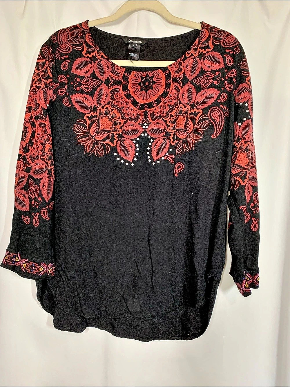 Desigual Floral Embellished Blouse in Black & Red Large Like New